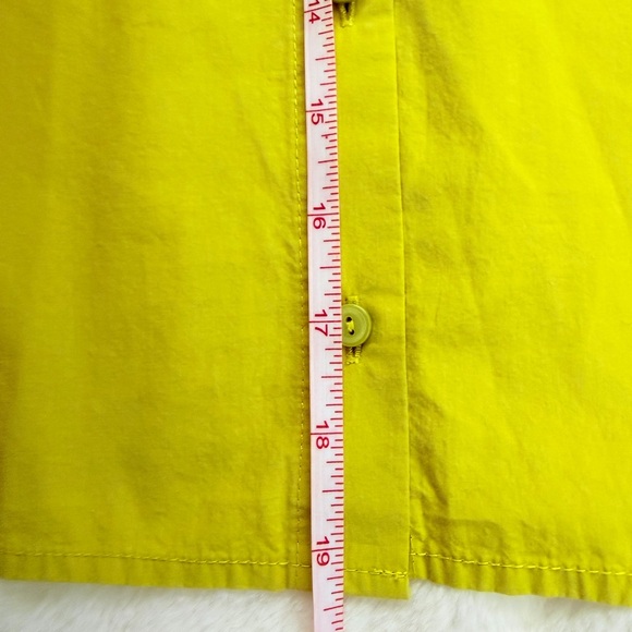 Eileen Fisher Organic Cotton Poplin Collar Short Shirt - Size Small - Chartreuse - Picture 11 of 14